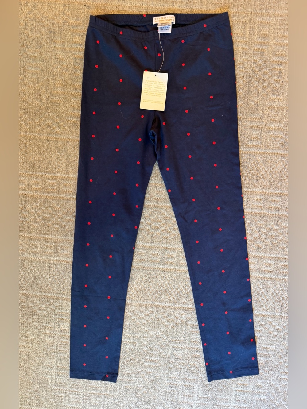NWT TBBC Beaufort Bonnet Company Girls Navy Leggings with Red Polka Dots size 10